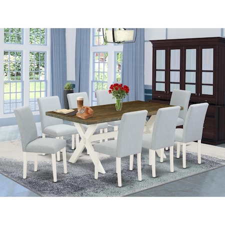 East West Furniture 9 Piece X-Style Wooden Dining Table Set - Linen White X077AB015-9